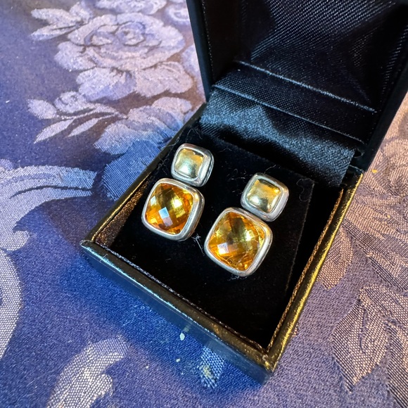 David Yurman Chicklet Earrings Citrine and Gold - Picture 6 of 7